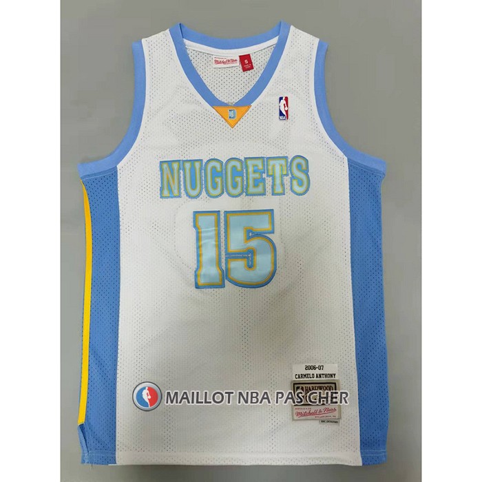 Maillot Denver Nuggets Carmelo Anthony NO 15 Mitchell & Ness 2006-07 Blanc